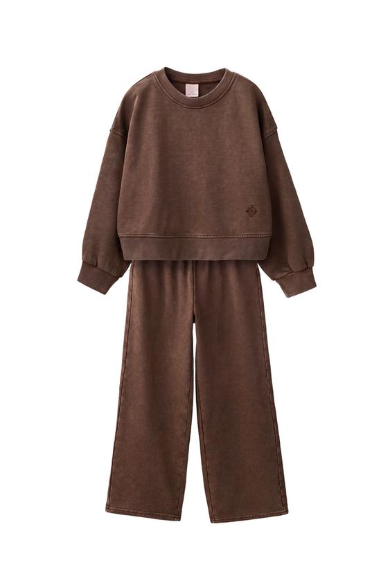 Zara WASHED-EFFECT SWEATSHIRT AND PANTS JOGGING SET - Brown - Image 0