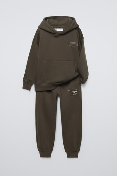 Zara HOODIE SWEATSHIRT AND JOGGERS MATCHING SET - Dark khaki