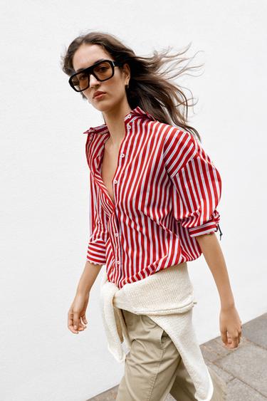 CHEMISE RAYÉE - Blanc / Rouge de Zara - Image 1