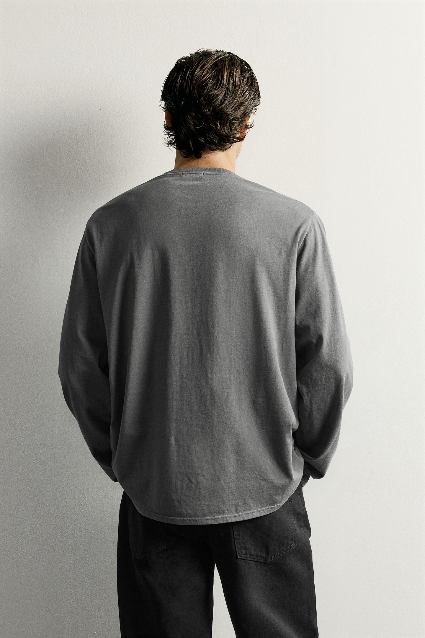 Мужская футболка Zara Relaxed Fit Long Sleeve, цвет: Антрацитовый серый — фото 3
