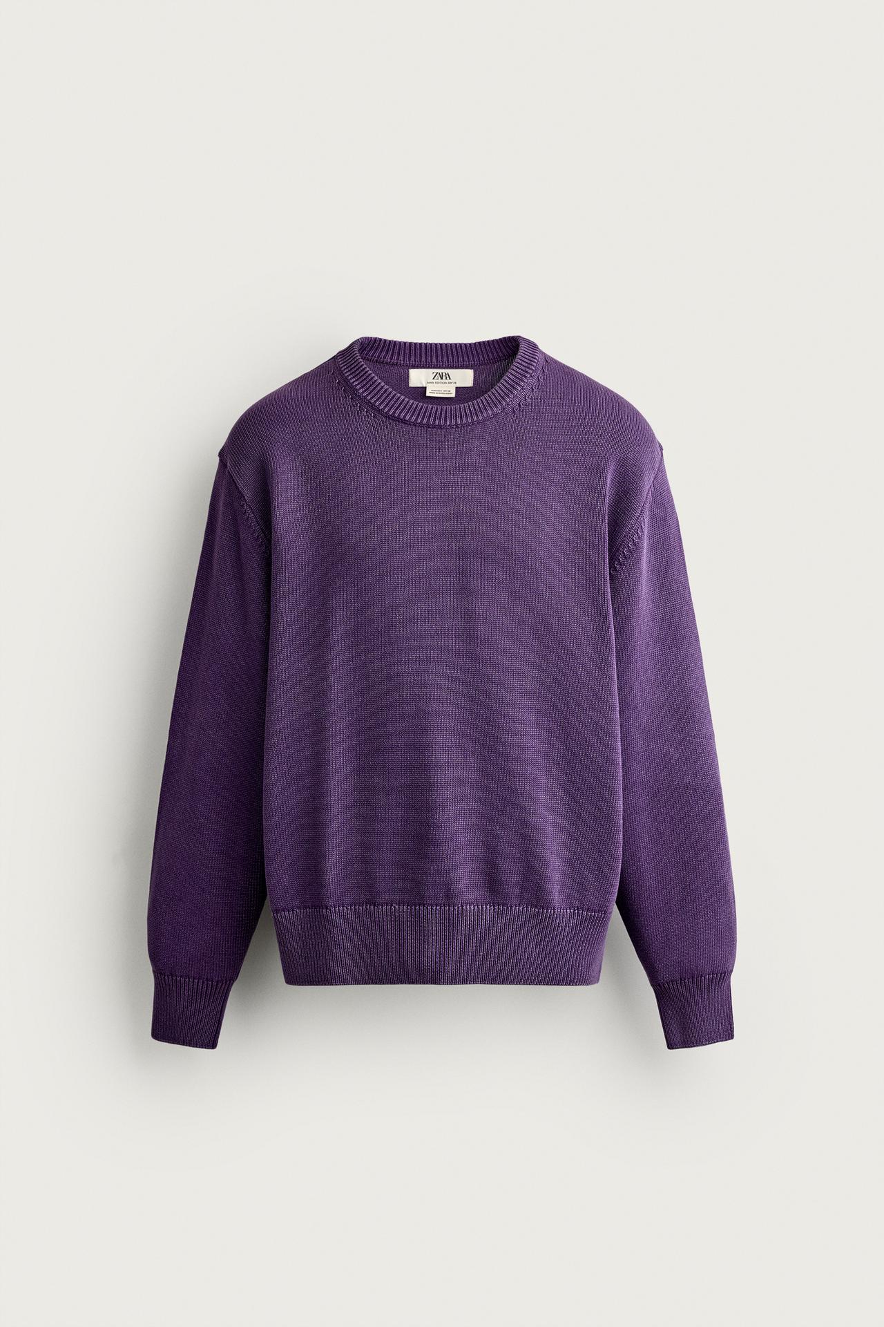 COTTON REGULAR FIT SWEATER — Purple