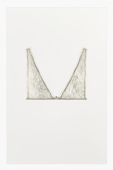EMBOSSED LACE TRIANGLE BRA - Ecru / Beige by Zara