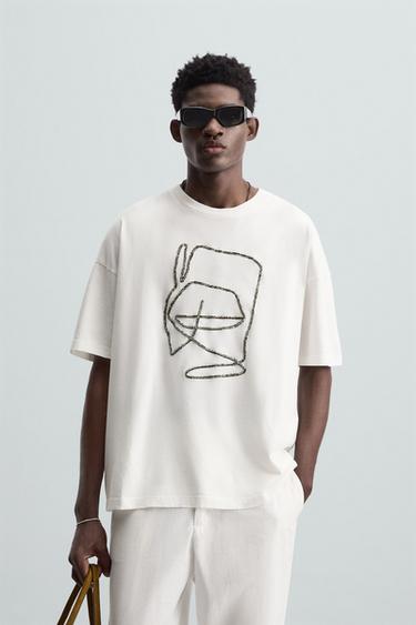 CAMISETA COM BORDADO CONTRASTE - Branco da Zara