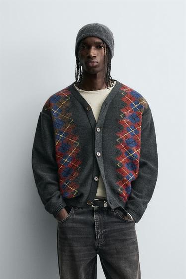 CARDIGAN JACQUARD A ROMBI - Grigio Antracite di Zara