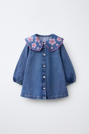 FLORAL EMBROIDERED DENIM DRESS - Blue by Zara - Image 0