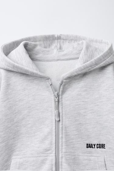 SWEAT À CAPUCHE INSCRIPTION BRODÉE - Gris chiné de Zara - Image 2
