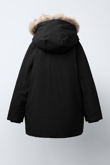 LONG FEATHER AND DOWN WATER-REPELLENT PUFFER JACKET WITH DETACHABLE FAUX FUR HOOD - Black by Zara - Image 4