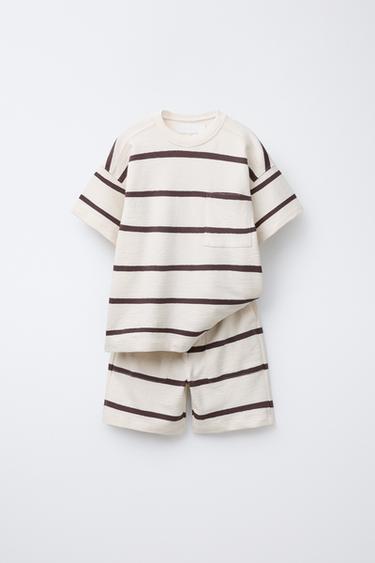 T-SHIRT- UND BERMUDA-GARNITUR MIT STREIFEN - Cremefarben / Marineblau von Zara