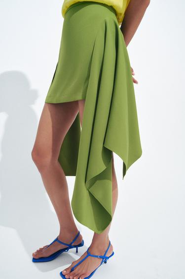 חצאית קצרה עם קצוות מחודדים ZW COLLECTION - ירוק של Zara