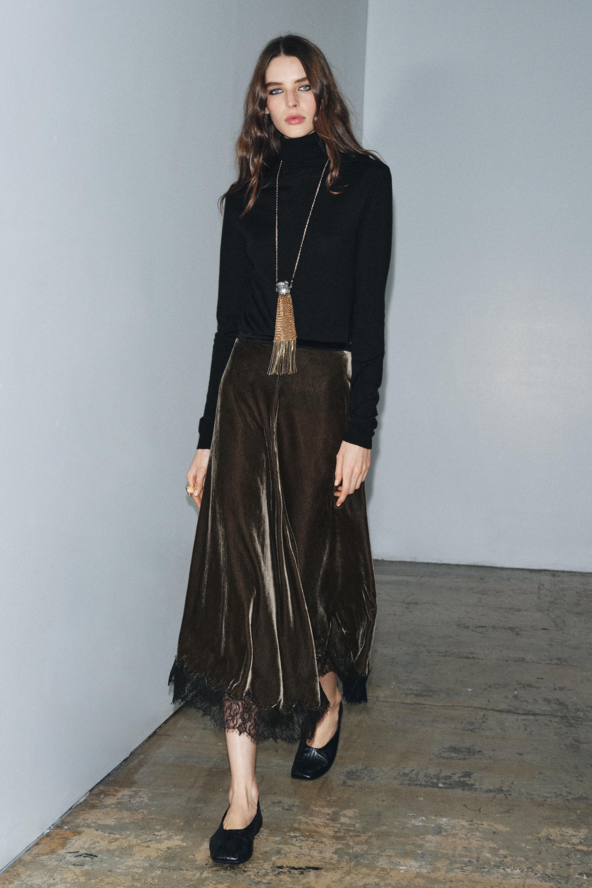 VELVET LACE SKIRT ZW COLLECTION LIMITED EDITION - Greenish | ZARA