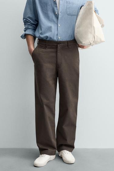 STRAIGHT-LEG CHINO TROUSERS - Brown by Zara