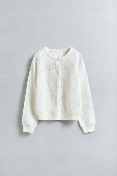 Zara FLORAL JACQUARD FINE JACKET - White