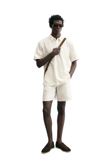Zara REGULAR FIT HEMP COTTON SHORTS - White
