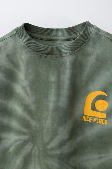 T-SHIRT EN MOLLETON IMPRIMÉ TIE & DYE - Vert de Zara - Image 2