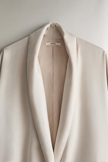 PLAIN SATEEN DRESSING GOWN - Pearl grey by Zara - Image 1