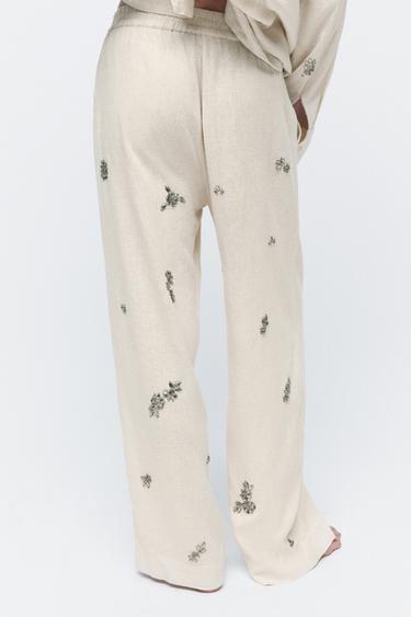 PANTALON AVEC LIN ET BIJOUX - Blanc cassé de Zara - Image 2