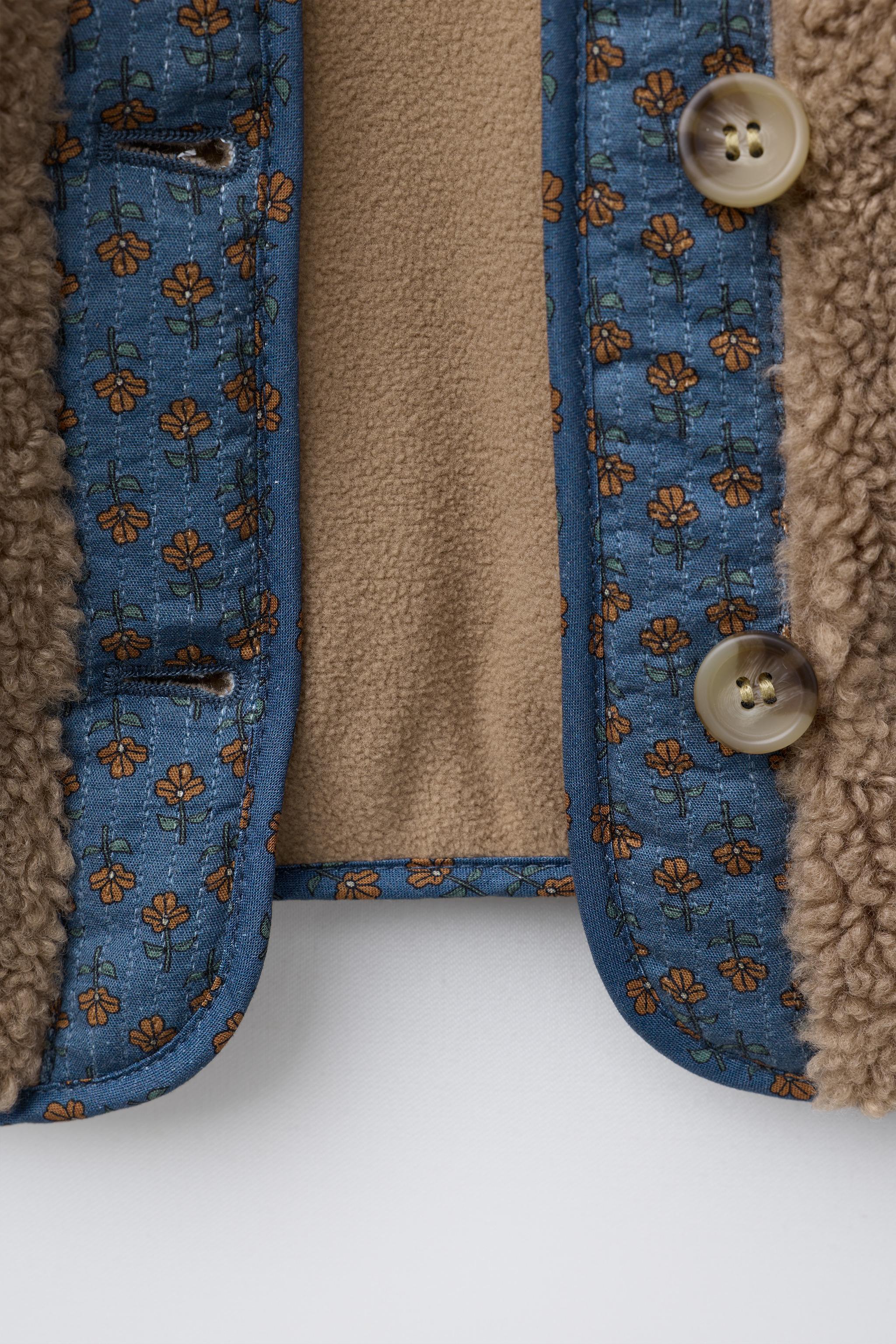 BLOUSON EFFET MOUTON PATCHWORK FLEURS