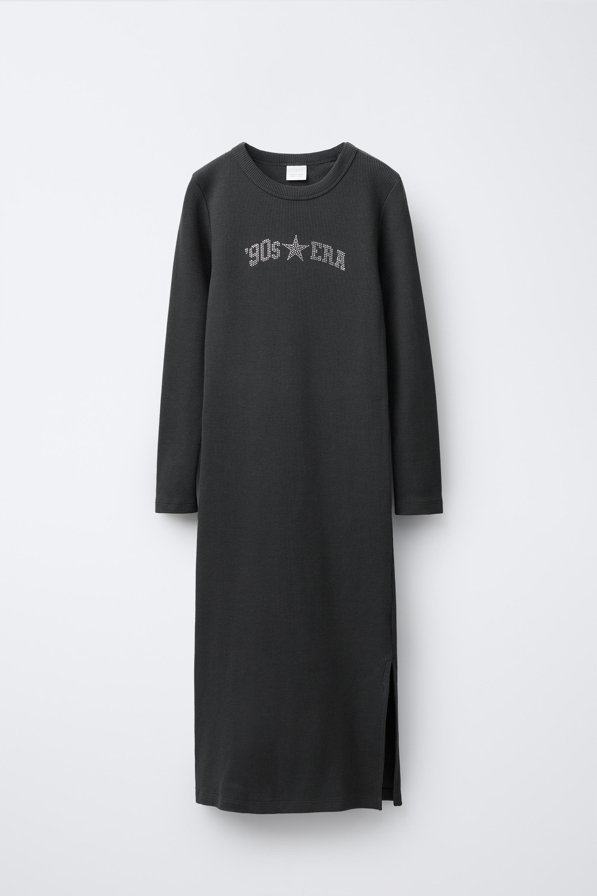 あられ LONG RIBBED DRESS WITH RHINESTONE TEXT - Anthracite grey