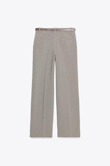 PANTALON À CARREAUX CEINTURE - Beige / Bleu marine de Zara - Image 7