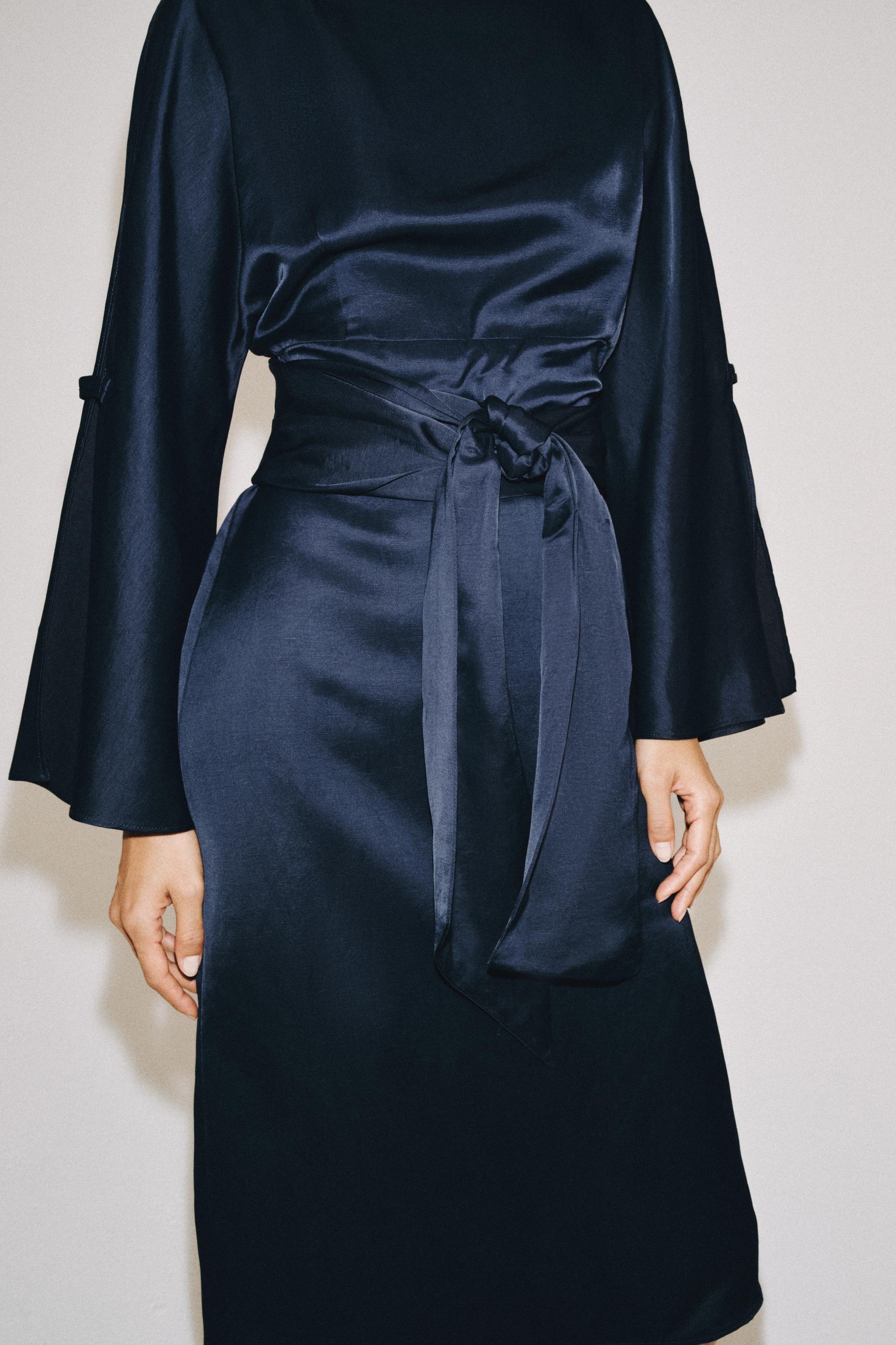 ZW COLLECTION LINEN BLEND BELTED MIDI DRESS