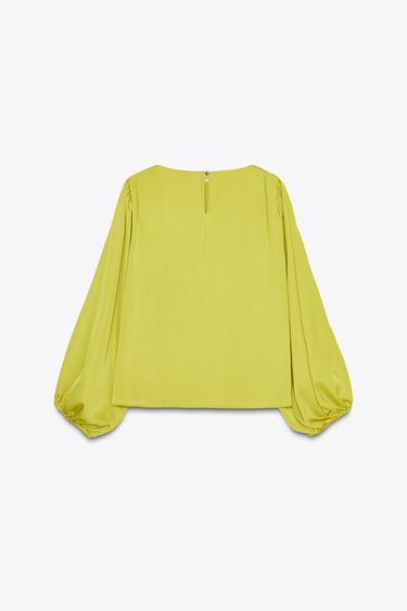 SATIN TOP WITH CUT-OUT SLEEVES - Lime by Zara - Image 5