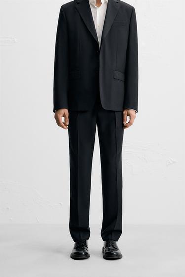 Zara 100% WOOL SUIT PANTS - Navy blue