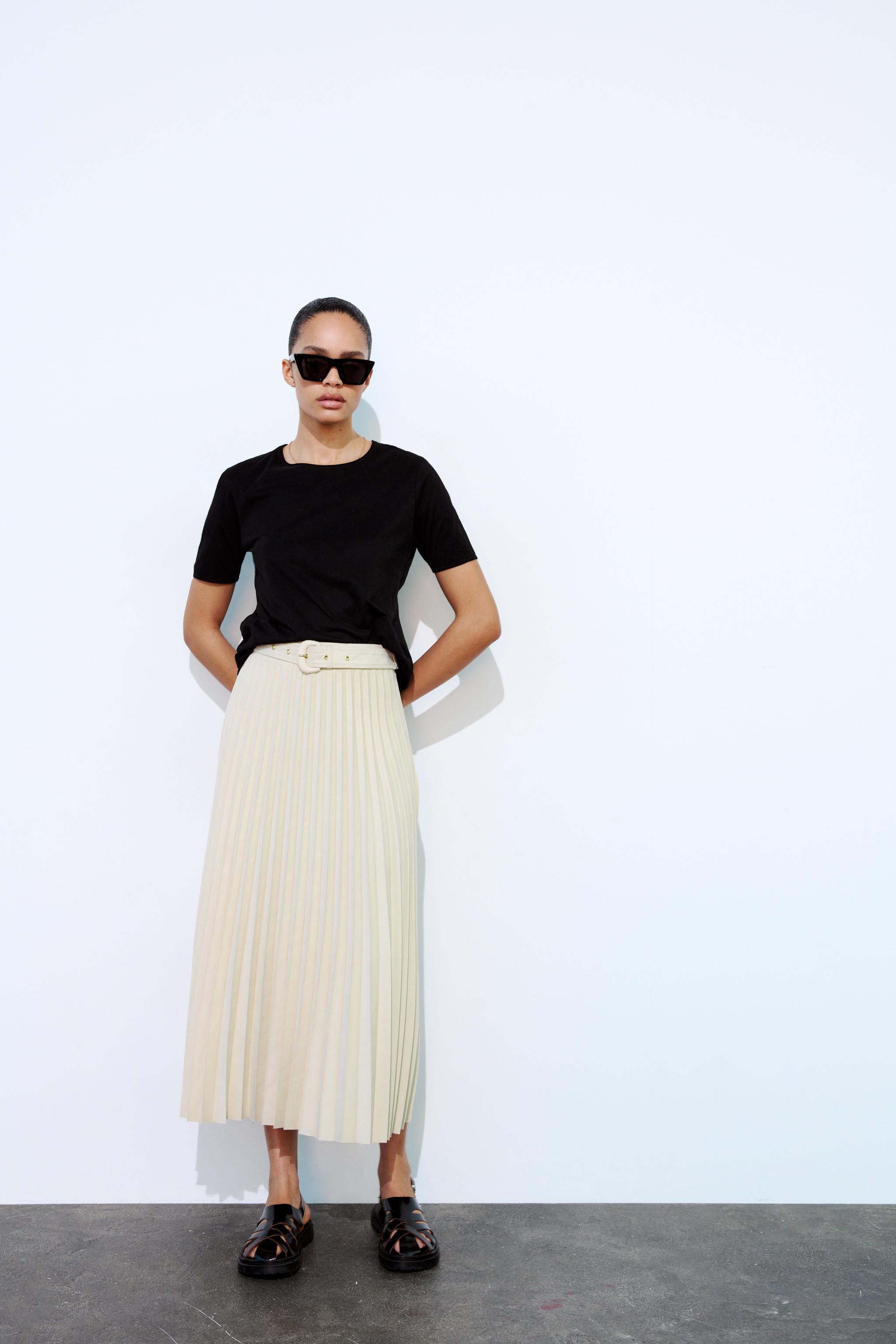 Suede pleated shop skirt