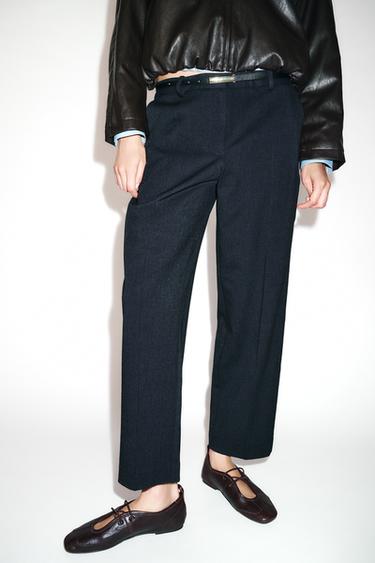 STRAIGHT TROUSERS WITH BELT - Navy blue by Zara