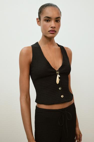 TEXTURED BUTTONED WAISTCOAT-STYLE TOP - Black by Zara