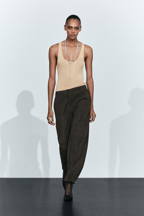 Zara Suede barrel fit pants - Gray - Image 0
