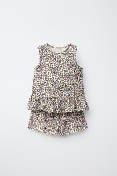 Zara FLORAL PRINT T-SHIRT AND BERMUDA SET - Ecru