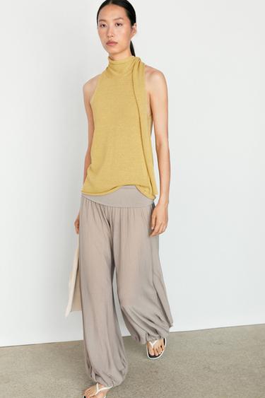 Top halter detalle lazada con lino - Lima de Zara