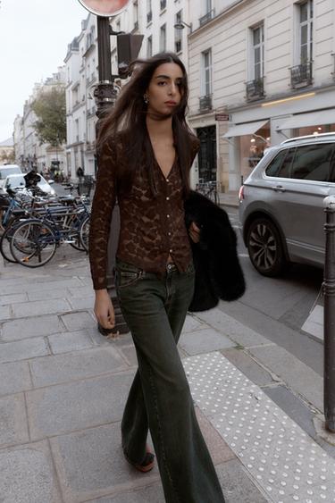 Zara Z1975 LOW RISE WIDE LEG JEANS - Black / Brown