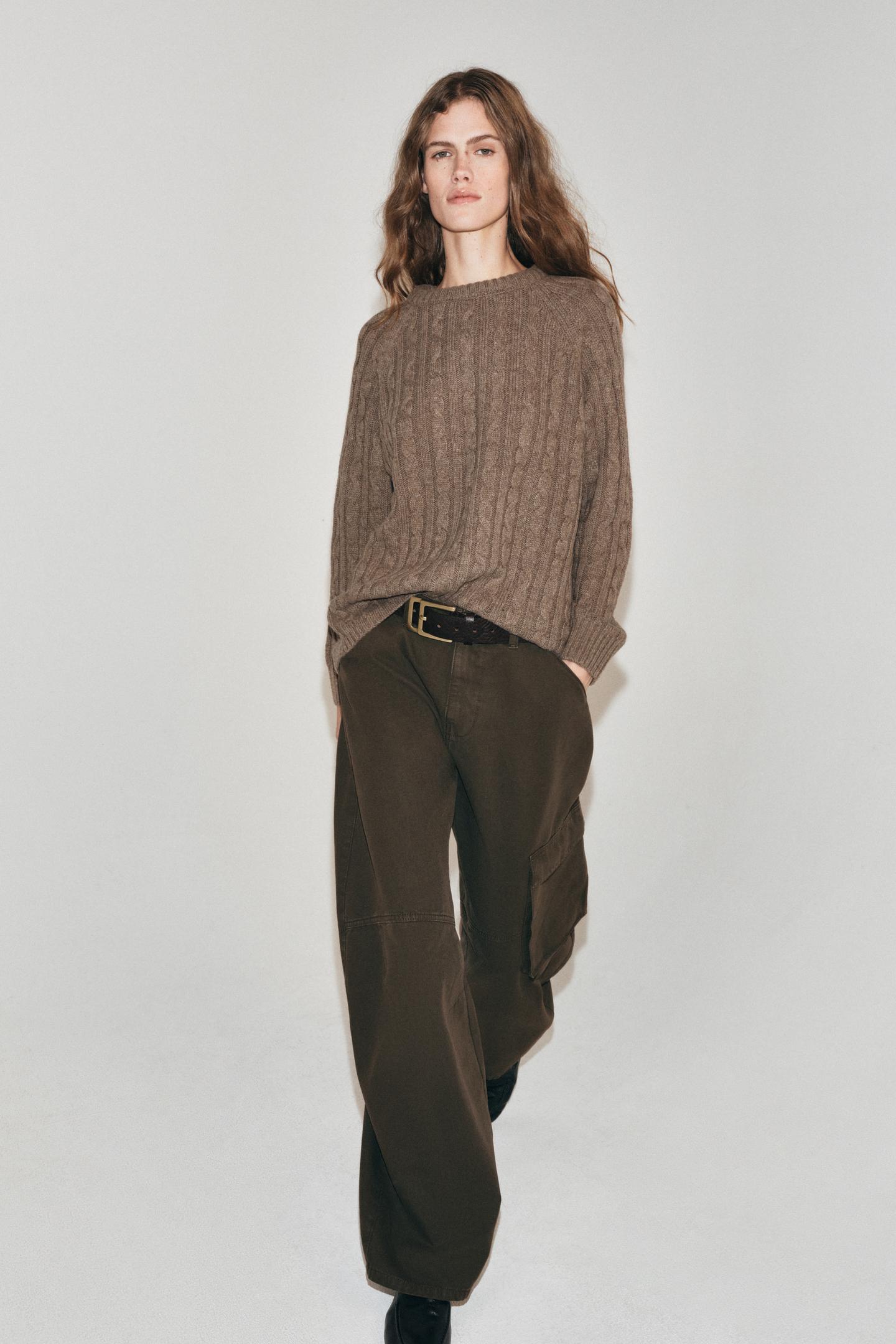 Женский свитер Zara Cable Knit, цвет: Норковый меланжевый — фото 4