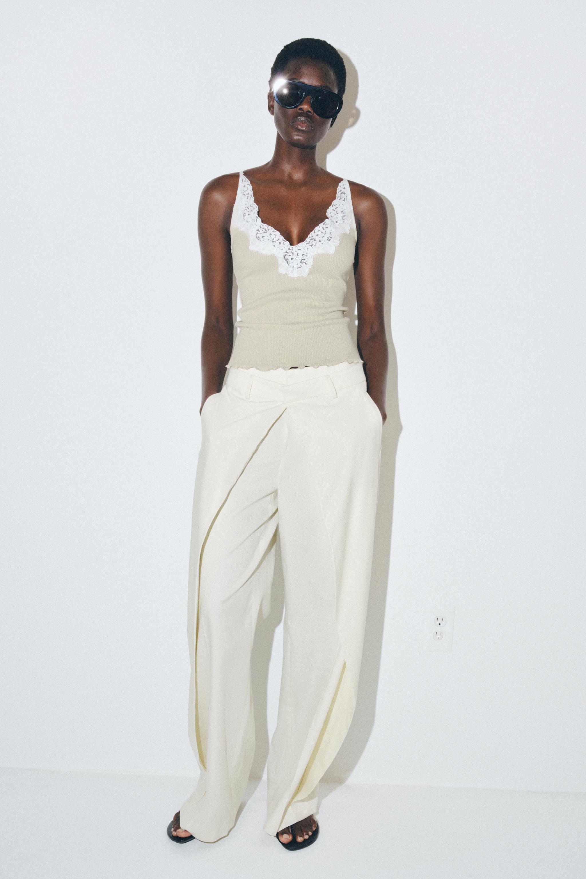 RIB KNIT LACE TOP - Ecru | ZARA India