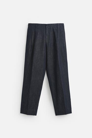 CROPPED WIDE-LEG DENIM TROUSERS - Indigo by Zara