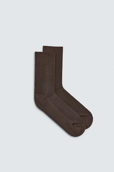 COTTON BLEND RIB SOCKS - Brown by Zara