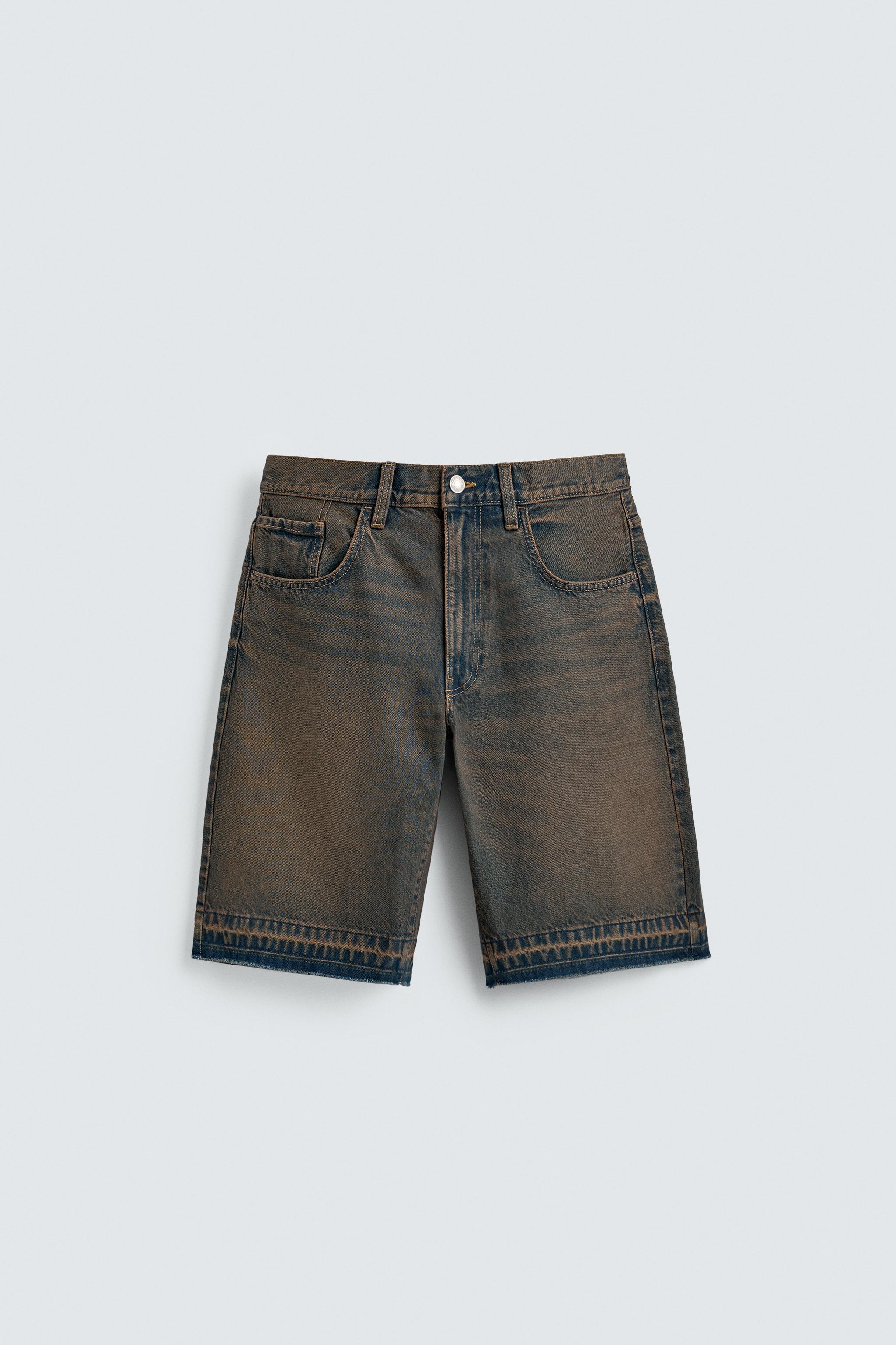 RELAXED FIT DENIM BERMUDA SHORTS — Blue / Green