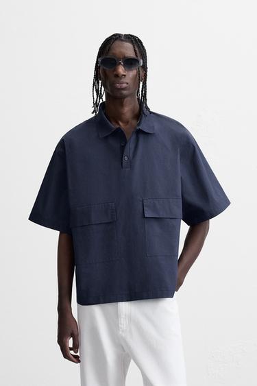 POLO POPELÍN BOLSILLOS - Marino de Zara
