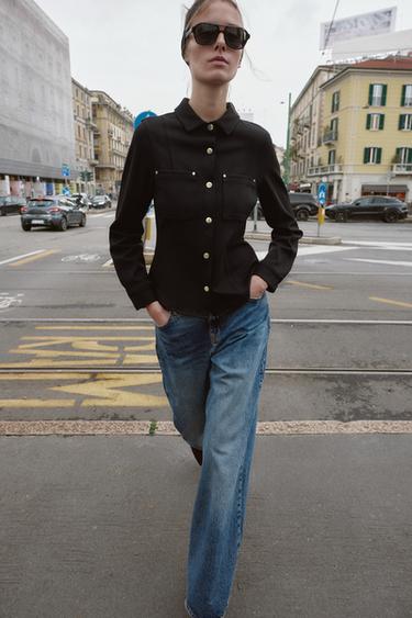 KËMISHË KREP ME PRERJE TË NGUSHTË - E zezë nga Zara