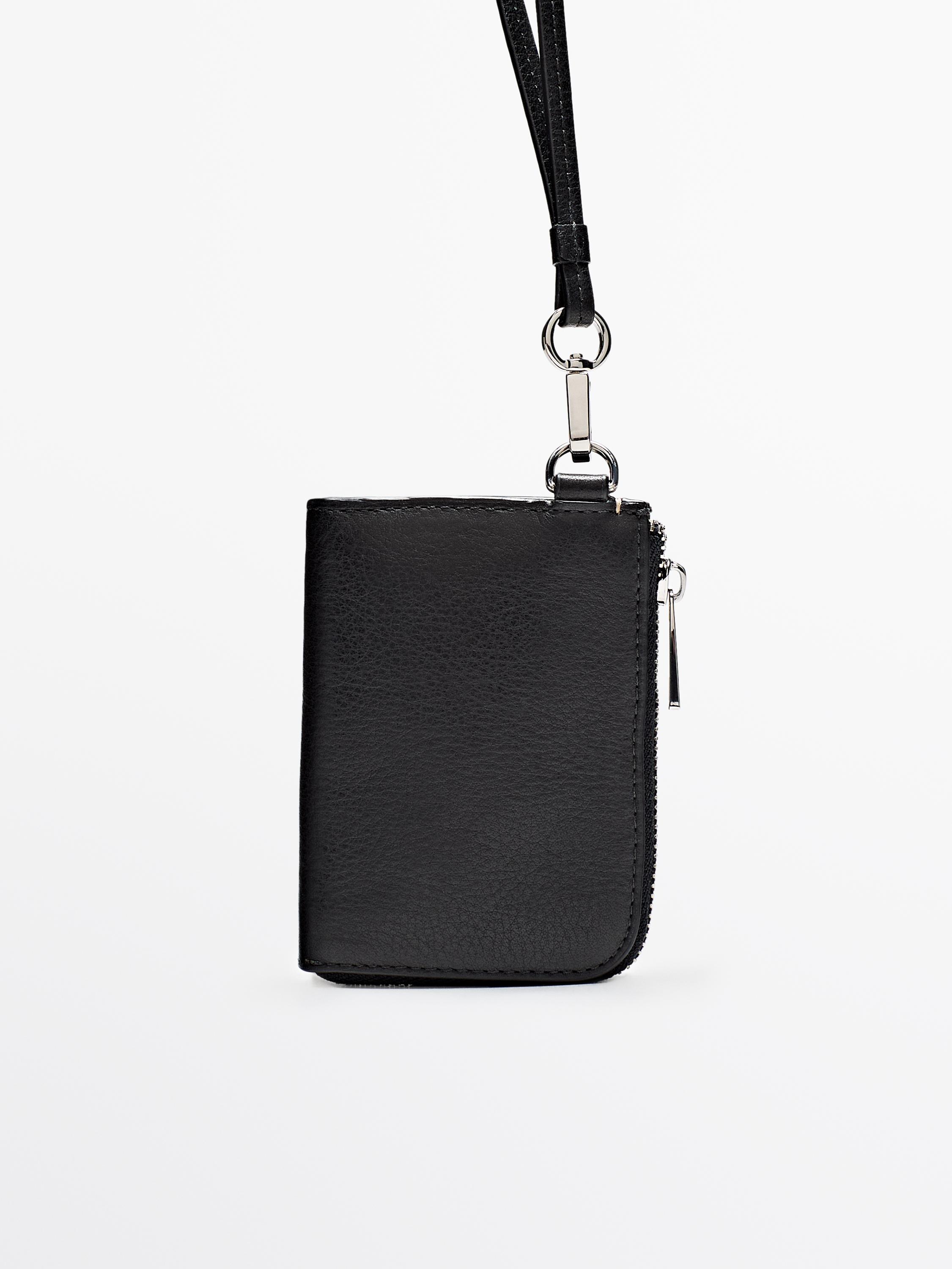 Leather wallet with strap - Black | ZARA United States