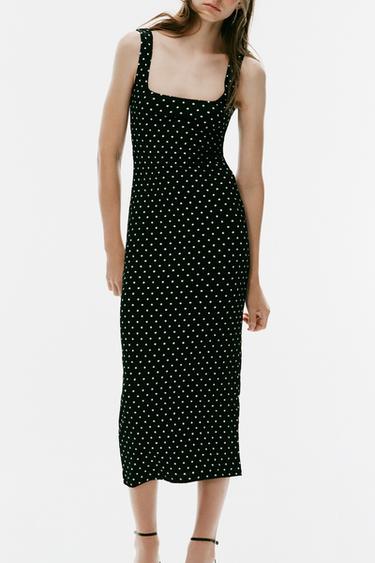TEXTURED DOT MIDI DRESS - Black / White by Zara