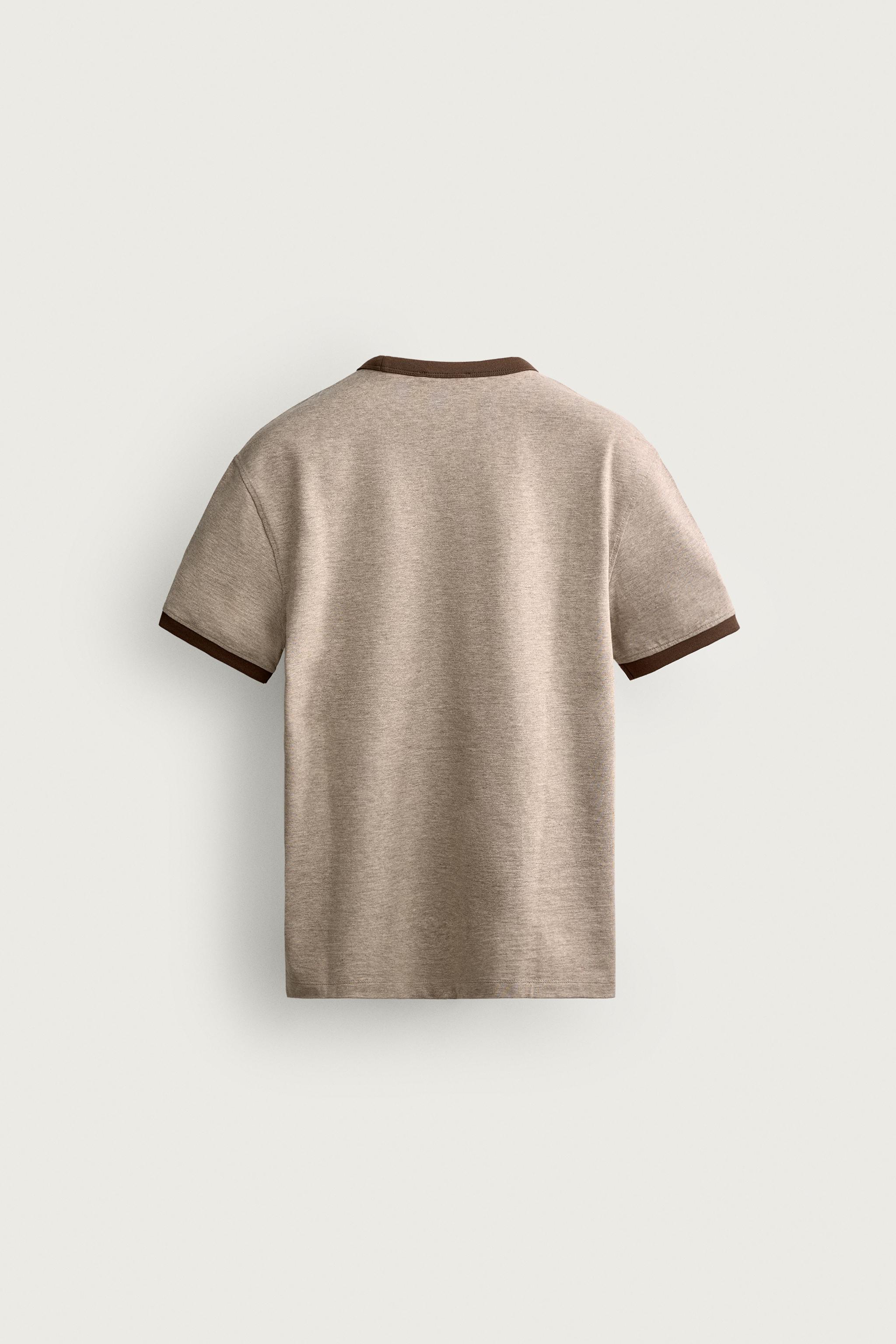 Мужские футболки Zara CONTRAST REGULAR FIT T-SHIRT — фото 8