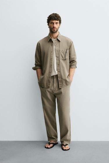 LOOSE-FITTING COTTON/LINEN TROUSERS - camel by Zara