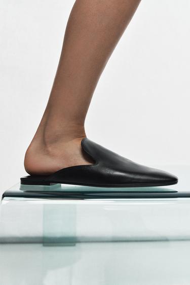 Zara LEATHER MULE LOAFERS - Black