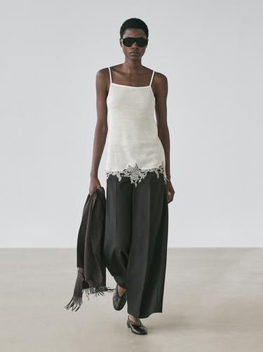 Zara Camisole top with lace detail - Ecru - Image 0