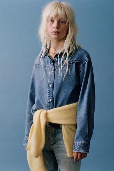 STITCHED DENIM SHIRT — Blue 3