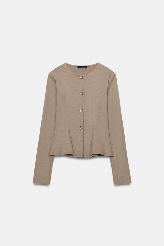 Zara 修身鈕扣夾克 - 斑紋米色 - 圖片 0