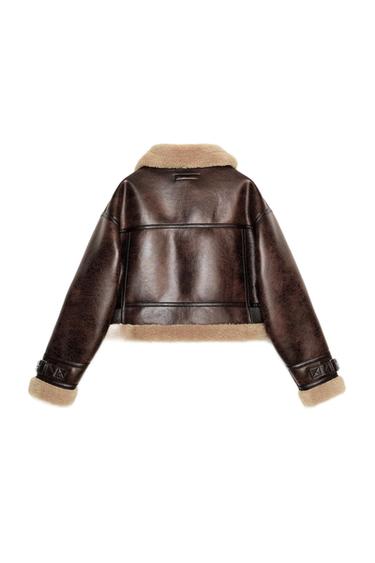 Zara SHORT DOUBLE-FACED JACKET - Dark brown