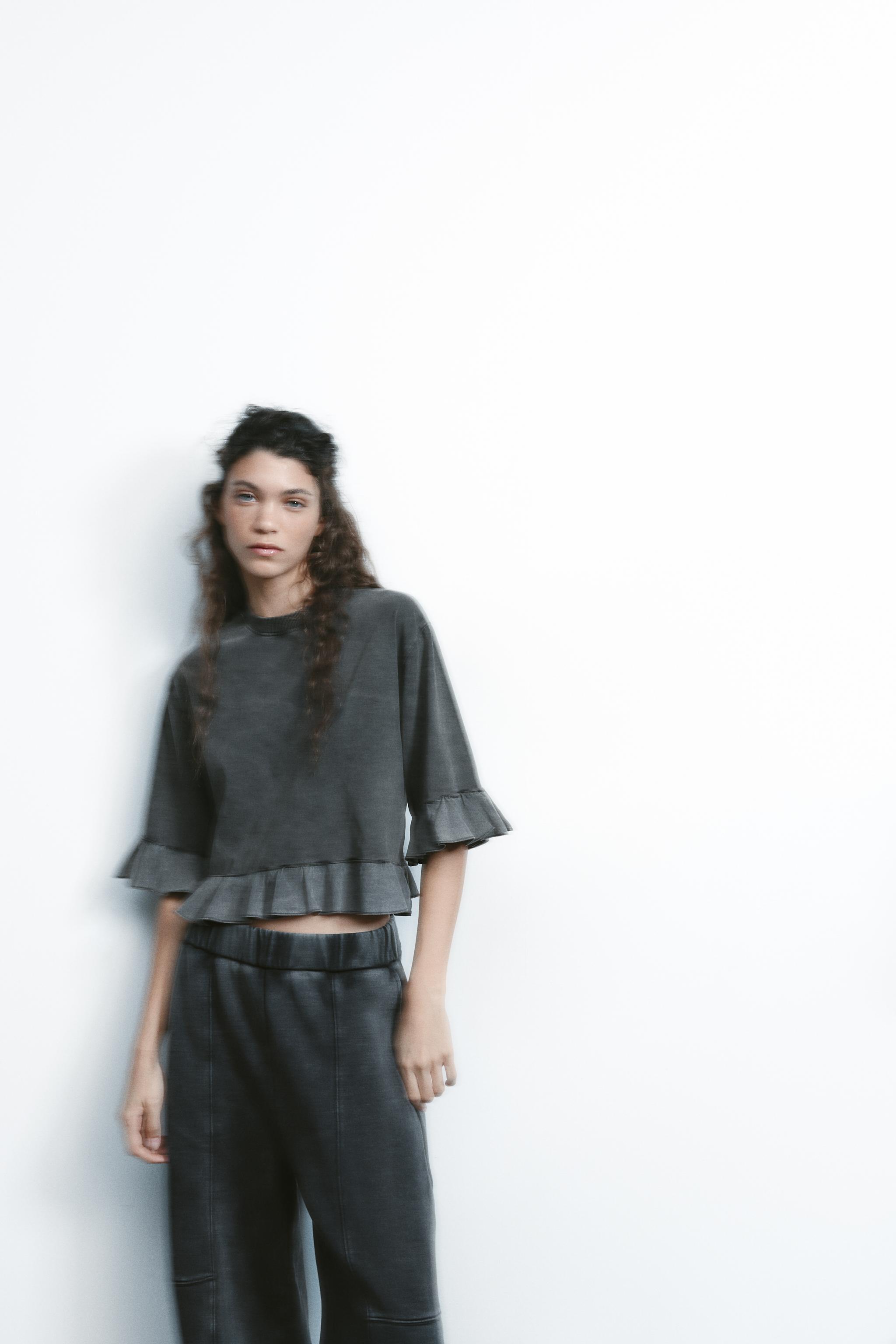 MATCHING RUFFLE TOP - Light gray | ZARA United States